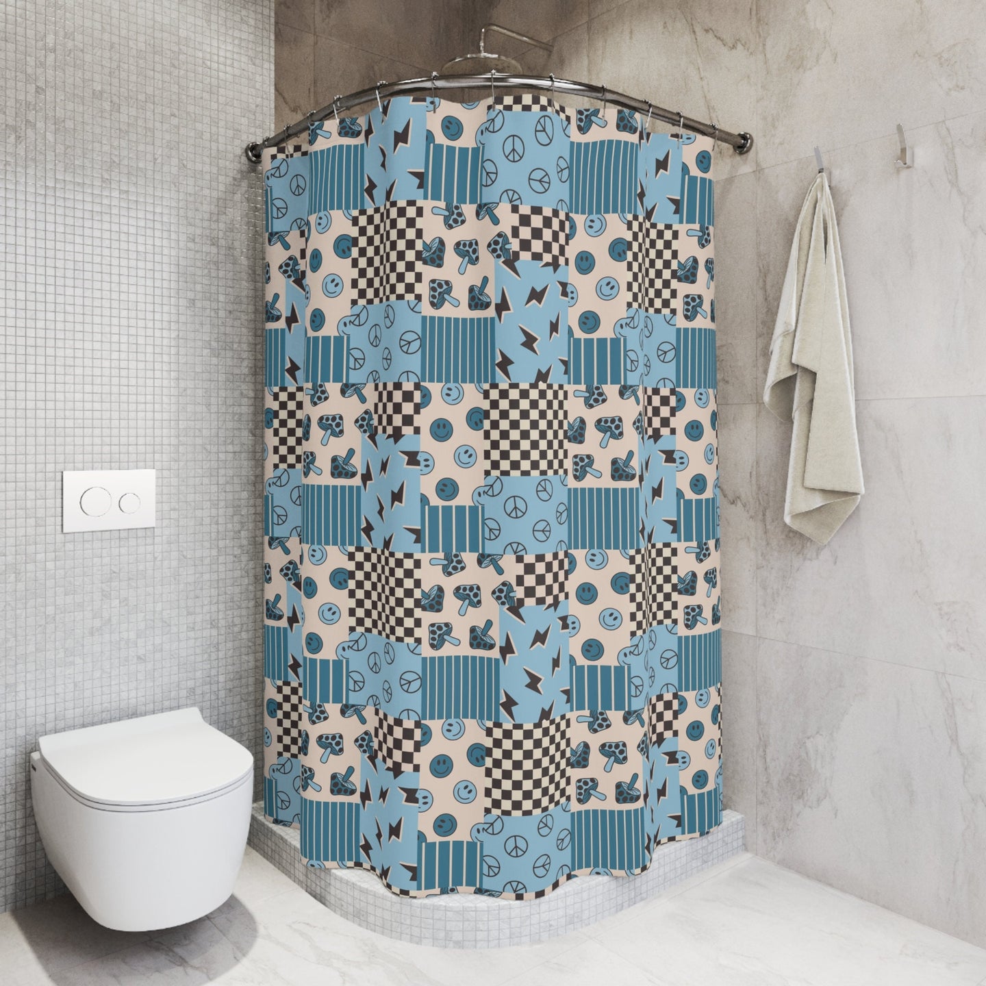 Shower Curtain Personalized boys patchwork, kids shower curtain retro, shower curtain boho, custom shower curtain, vintage shower curtain